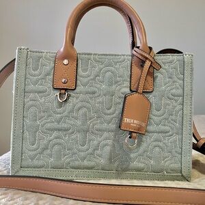 True Religion Denim Tote with Tan Leather Trim